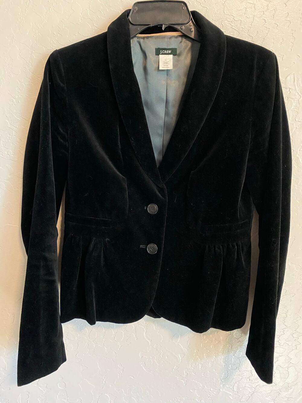 J.Crew Eden Black Velvet Blazer Women's Size 4 Jacket Peplum Lined Holiday